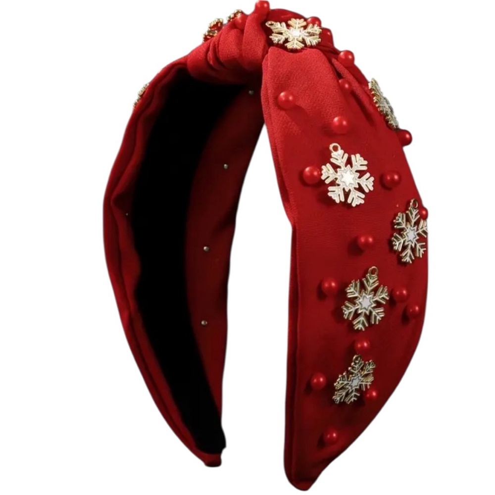 Red Christmas Fabric Knotted Snowflake Headband